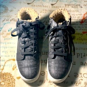 Black zip up fuzzy sneaker